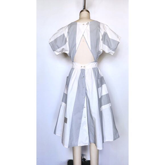 50s Stripes Dress Large Pockets Button Down Back Mid Century Bombshell  XXS - Picture 7 of 10